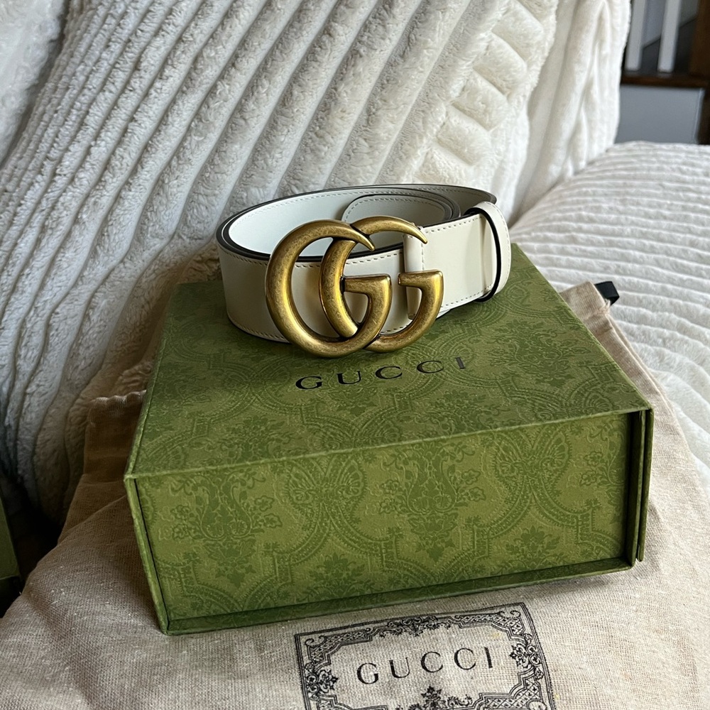 Gucci GG Marmont Wide Belt White/Gold - Picture 4 of 6